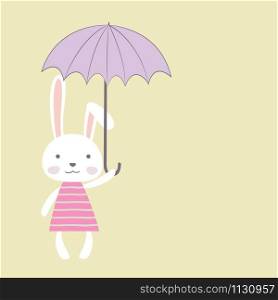 Cute bunny girl with umbrella,place for text,cartoon vector illustration. Cute bunny girl with umbrella,place for text