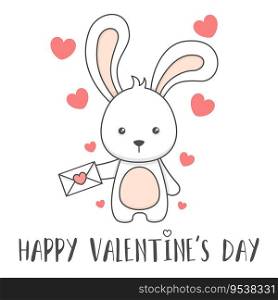 Cute Bunny Holding Love Letter Valentines Day