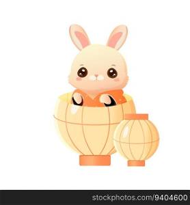 Cute bunny in the lantern of the mid autumn festival . Chinese lantern .Vector illustration, cartoon style. Cute bunny in the lantern of the mid autumn festival