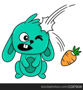 cute bunny is feeling sick from falling carrots