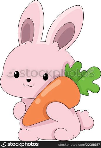 cute bunny is hugging a big carrot, creative illustration design