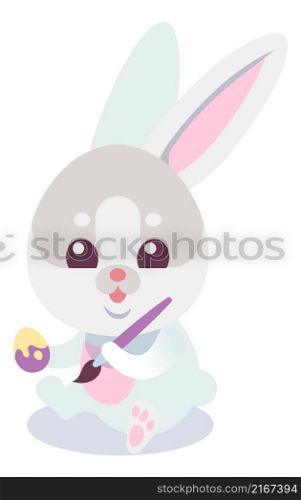 Cute bunny painting eggs. Easter preparation in cartoon style isolated on white background. Cute bunny painting eggs. Easter preparation in cartoon style
