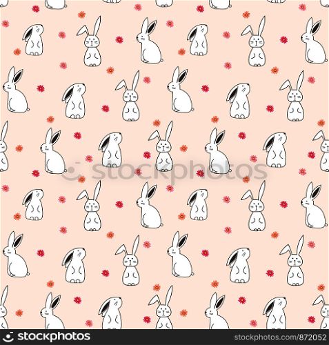 Cute bunny seamless pattern background. Vector illustration for fabric and gift wrap design.