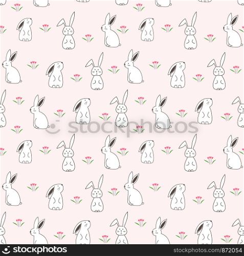 Cute bunny seamless pattern background. Vector illustration for fabric and gift wrap design.