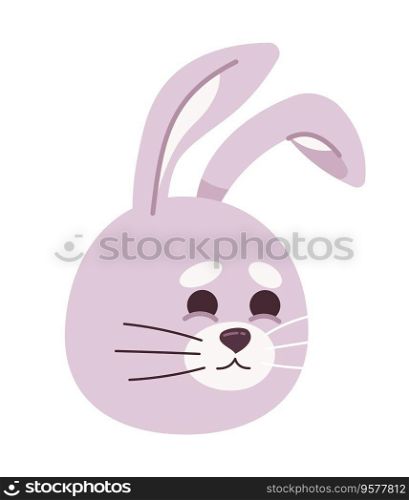 Cute bunny with relieved smile semi flat vector character head. Adorable rabbit animal, happy emotion. Editable cartoon avatar icon. Colorful spot illustration for web graphic design, animation. Cute bunny with relieved smile semi flat vector character head