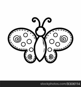 Cute butterfly on white background. Vector doodle illustration.