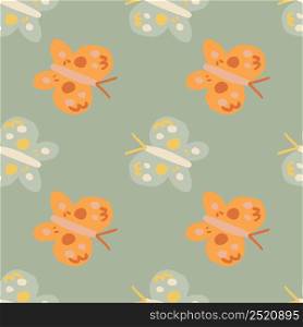 Cute butterfly seamless pattern. Doodle flying insect endless wallpaper. Naive art style. Simple design for fabric , textile print, wrapping, cover. vector illustration.. Cute butterfly seamless pattern. Doodle flying insect endless wallpaper. Naive art style.