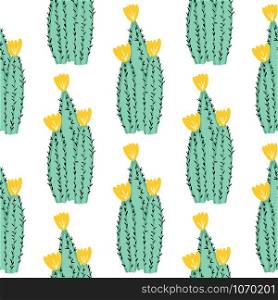 Cute cacti endless wallpaper. Cactus seamless pattern. Hand drawn exotic wallpaper. Backdrop for printing, textile, fabric, interior, wrapping paper. Vector illustration. Cute cacti endless wallpaper. Cactus seamless pattern.