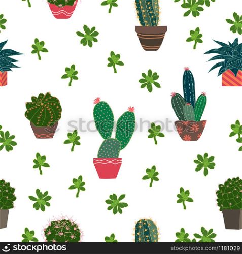 Cute cactus and succulent plants on pot seamless pattern for decorative,fashion,fabric,textile,print or wallpaper,vector illustration