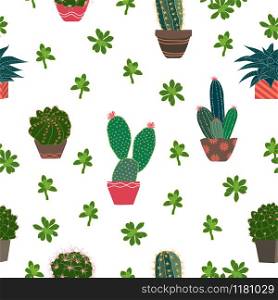 Cute cactus and succulent plants on pot seamless pattern for decorative,fashion,fabric,textile,print or wallpaper,vector illustration