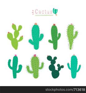 Cute cactus plant with happy faces in pots, Kawaii cactus for kids, Vector illustration.