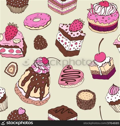 Cute cake. Seamless pattern. Multicolored Vector background