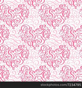 Cute calligraphy hearts seamless vector pattern with flourish swirl. Valentine poster background. Hand drawn different heart and floral elements. Wedding invitation.. Cute calligraphy hearts seamless vector pattern with flourish swirl. Valentine poster background. Hand drawn different heart and floral elements. Wedding invitation