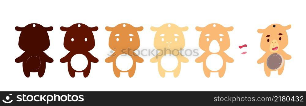 Cute camel candy ornament. Layered paper decoration treat holder for dome. Hanger for sweets, candy for birthday, baby shower, halloween, christmas. Print, cut out, glue. Vector stock illustration