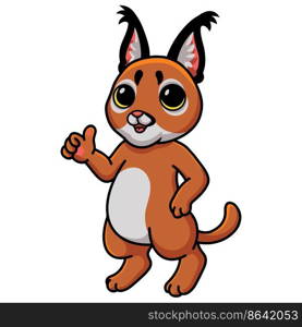 Cute caracal cat cartoon giving thumb up