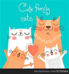 Cute card with family cats. Vector illustration.