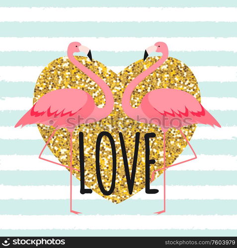 Cute card with flamingos. Love and Valentine&rsquo;s day Background. Vector Illustration EPS10. Cute card with flamingos. Love and Valentine&rsquo;s day Background. Vector Illustration