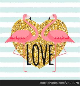 Cute card with flamingos. Love and Valentine&rsquo;s day Background. Vector Illustration EPS10. Cute card with flamingos. Love and Valentine&rsquo;s day Background. Vector Illustration