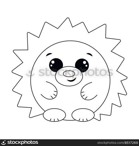 Cute cartoon adorable hedgehog. Draw illustration in black and white