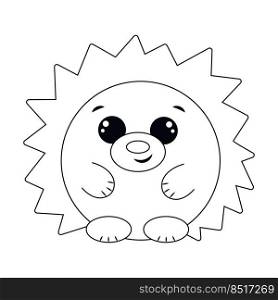 Cute cartoon adorable hedgehog. Draw illustration in black and white