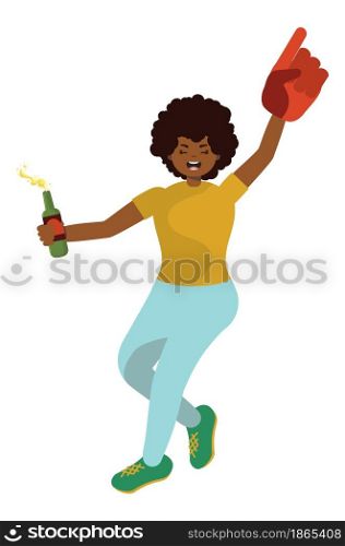 Cute cartoon afro american girl soccer or football fan illustration.