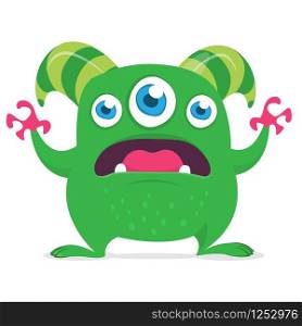 Cute cartoon alien monster with three eyes. Vector illustration isolated on white