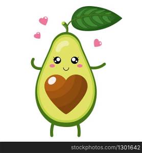 Cute cartoon avocado character in love isolated on white background. Vector illustration for any design.