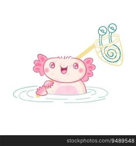 Cute cartoon axolotl character. Kawaii vector illustration. Axolotl mascot cartoon vector illustration. Axolotl clipart digital, Cute Animals aquatic