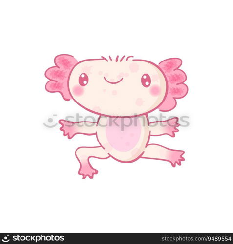 Cute cartoon axolotl character. Kawaii vector illustration. Cute axolotl mascot cartoon kawaii vector illustration