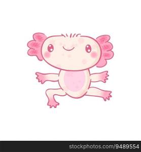 Cute cartoon axolotl character. Kawaii vector illustration. Cute axolotl mascot cartoon kawaii vector illustration