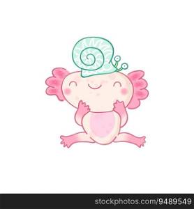 Cute cartoon axolotl character. Kawaii vector illustration. Cute axolotl mascot cartoon vector illustration. Cheerful axolotl