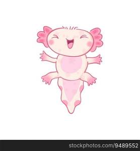 Cute cartoon axolotl character. Kawaii vector illustration. Cute axolotl mascot vector illustration. Jumping axolotl