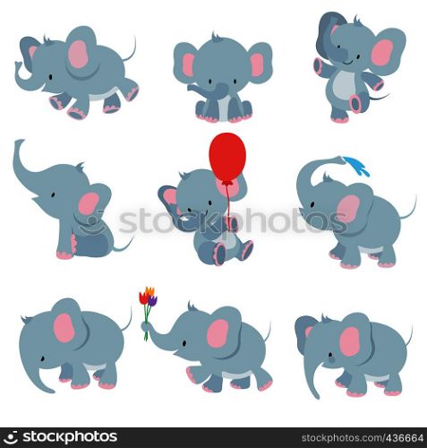 Cute cartoon baby elephants. Animals african safari animals vector set. Elephant african cartoon, happy friendly animal illustration. Cute cartoon baby elephants. Animals african safari animals vector set