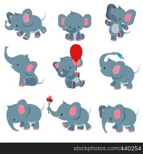 Cute cartoon baby elephants. Animals african safari animals vector set. Elephant african cartoon, happy friendly animal illustration. Cute cartoon baby elephants. Animals african safari animals vector set