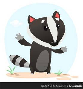 Cute cartoon badger illustrated. Vector animal icon