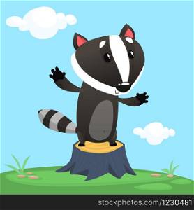 Cute cartoon badger illustrated. Vector animal icon