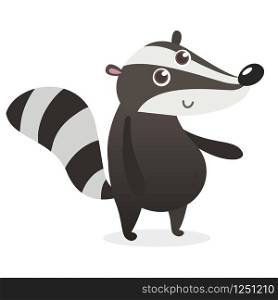 Cute cartoon badger illustration. Vector badger icon flat design