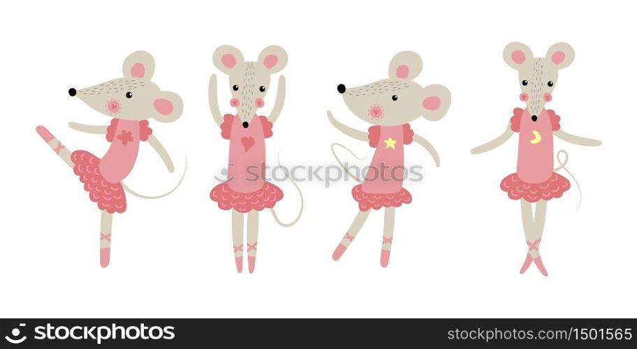 Cute cartoon ballerina rat. New year 2020. Vector illustration.. Cute cartoon ballerina rat. New year 2020. illustration.