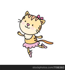 Cute cartoon ballet dancer cat,animal character or mascot,isolated on white background,vector illustration