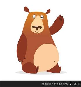 Cute cartoon bear character. Vector illustration of a bear waving hand. Isolated on white