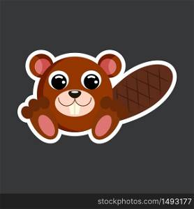 cute cartoon beaver sticker vector illustration. Flat design.