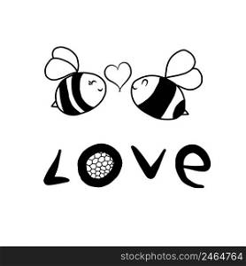 Cute Cartoon Bees in Love. Illustration on White Background. Cute Cartoon Bees in Love. Illustration on White Background. Vector.