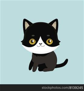 Cute cartoon black cat with big eyes.