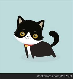 Cute cartoon black cat with big eyes. Vector illustration.  
