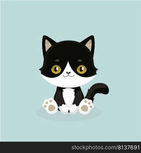 Cute cartoon black cat with big eyes. Vector illustration.  