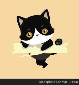 Cute cartoon black cat with big eyes. Vector illustration.  