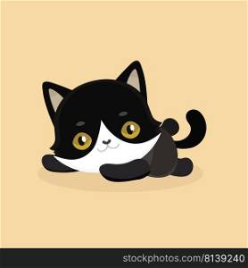 Cute cartoon black cat with big eyes. Vector illustration.  
