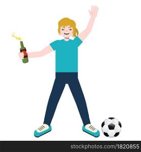 Cute cartoon blonde girl soccer or football game fan illustration.