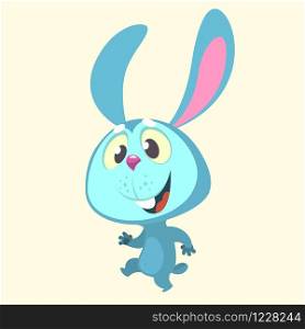 Cute cartoon blue bunny rabbit character dancing. Vector illustration of a rabbit icon isolated on white