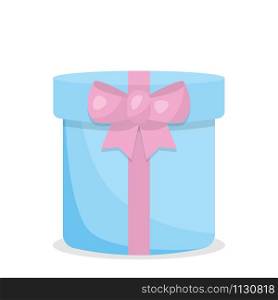 Cute cartoon blue gift box with pink bow. Vector illustration for Valentine&rsquo;s Day.